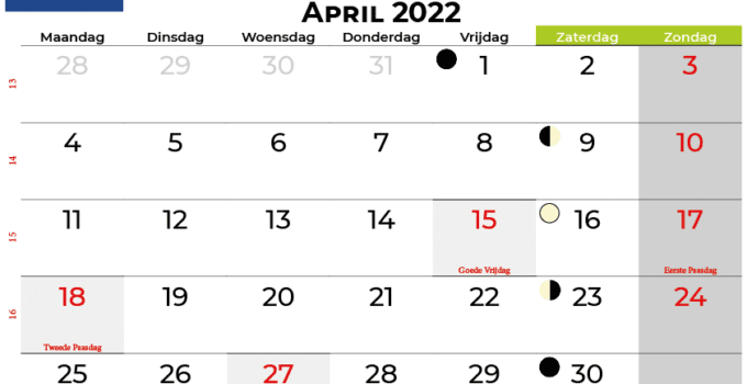 kalender april 2022 Nederland