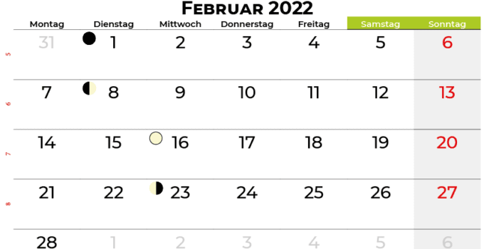 kalender februar 2022 Deutschland