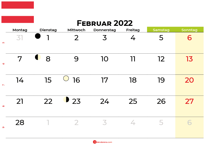 kalender februar 2022 Österreich