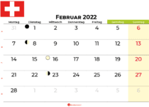 kalender februar 2022 Schweiz