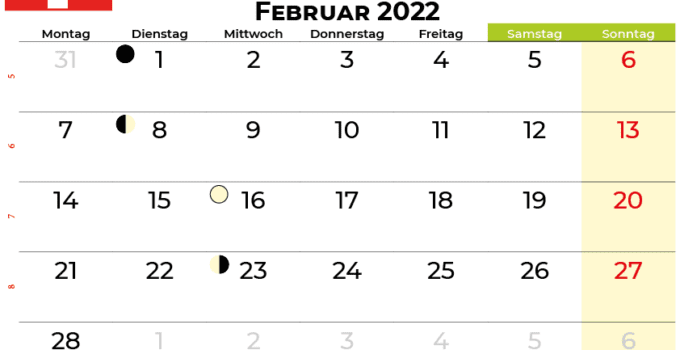 kalender februar 2022 Schweiz