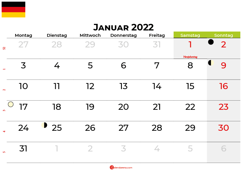 kalender januar 2022 Deutschland