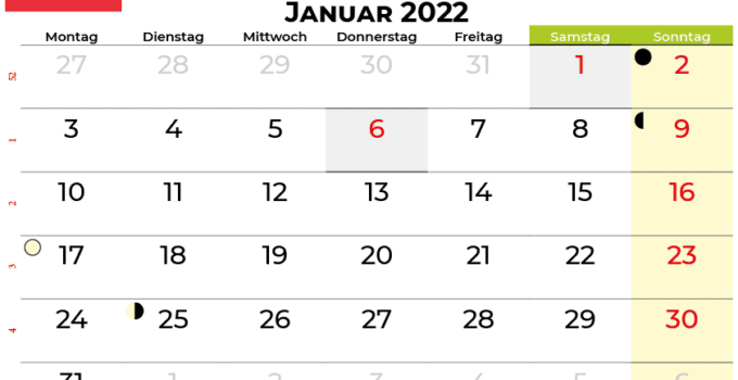 kalender januar 2022 Österreich