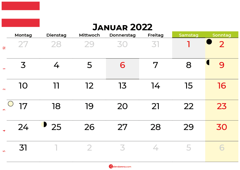 kalender januar 2022 Österreich