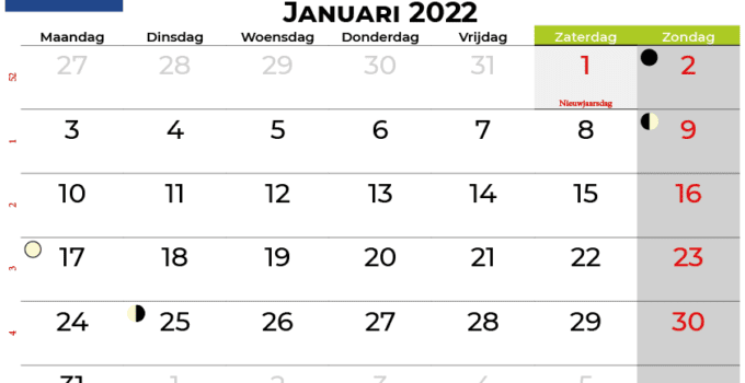 kalender januari 2022 Nederland