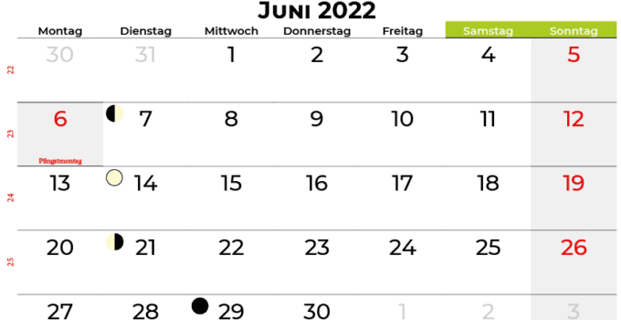 kalender juni 2022 Deutschland