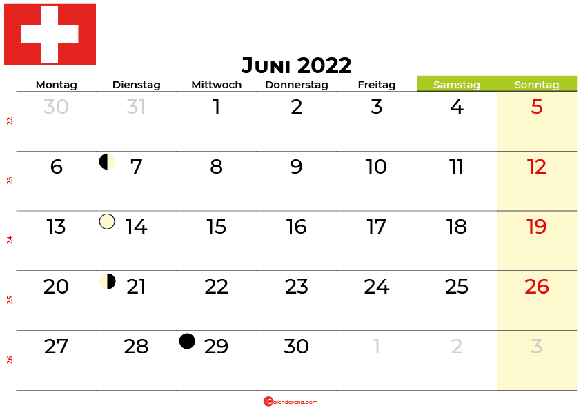 kalender juni 2022 Schweiz