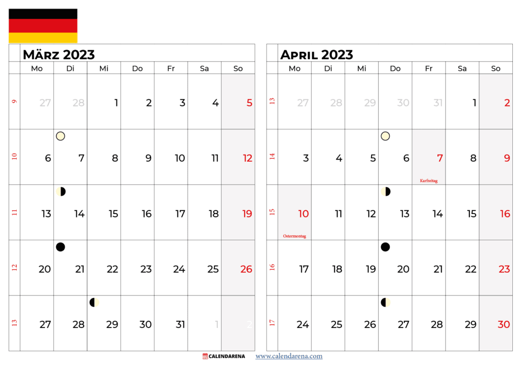 kalender märz april 2023 Deutschland