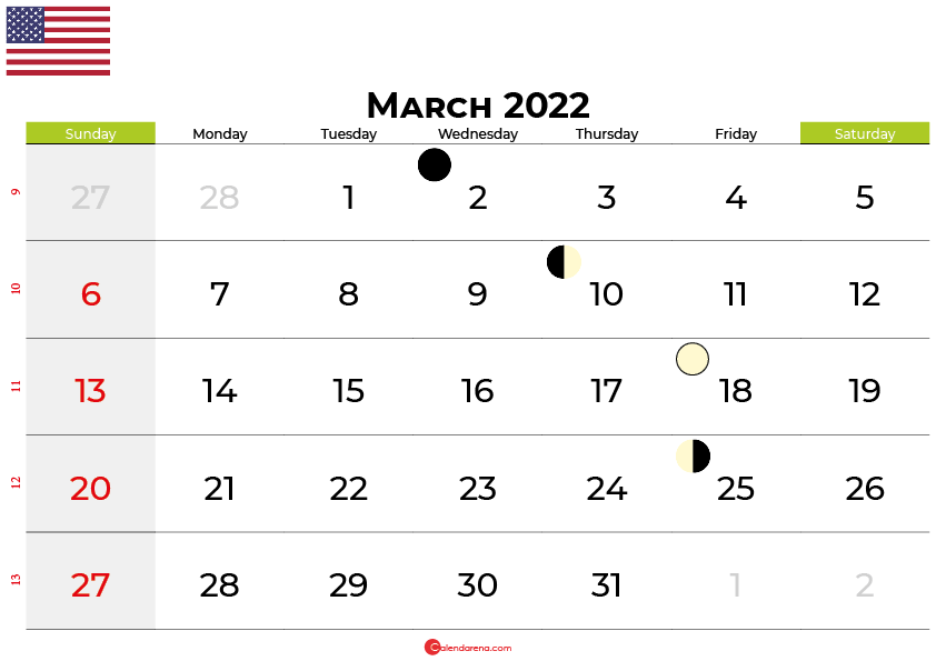 March 2022 Calendar With Holidays Usa Download Free March 2022 Calendar United States With Holidays
