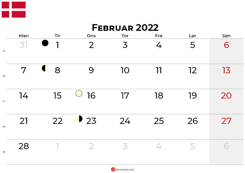 februar 2022 kalender Danmark