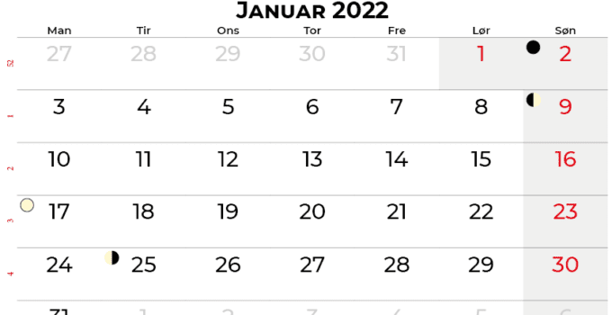 januar 2022 kalender Danmark