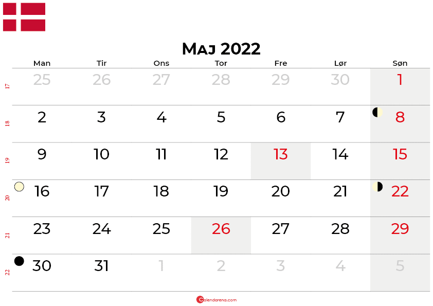 maj 2022 kalender Danmark