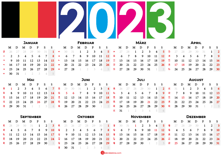 kalender 2023 zum ausdrucken Belgien