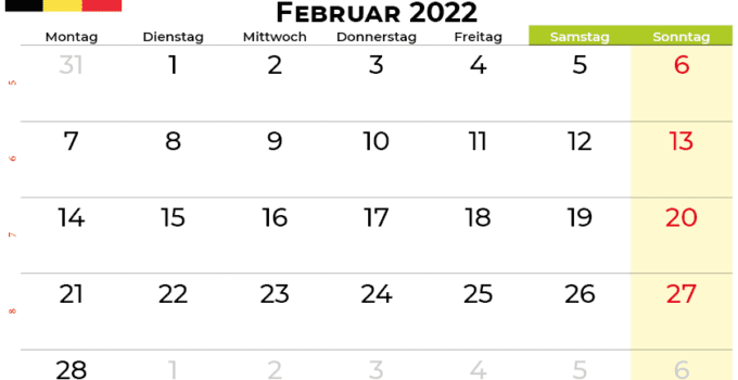 kalender Februar 2022 belgien