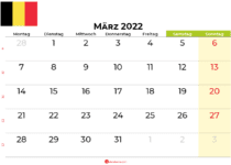 kalender März 2022 belgien