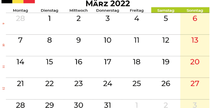 kalender März 2022 belgien