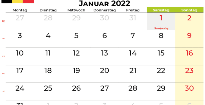 kalender januar 2022 belgien