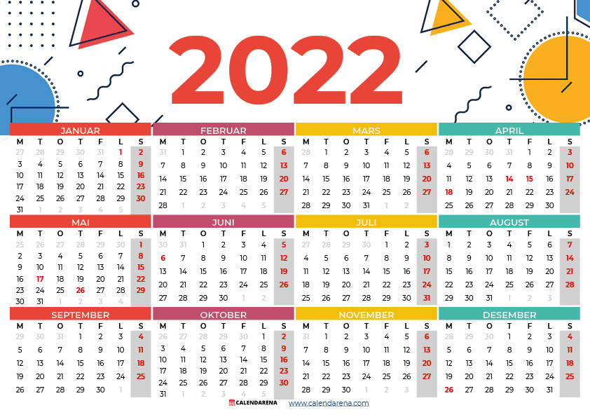 2022 Kalender med ukenummer norsk