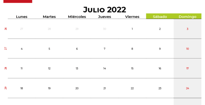 Calendario julio 2022 España