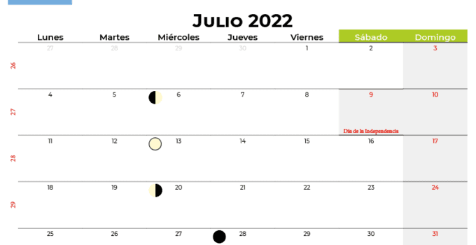 Calendario julio 2022 argentina