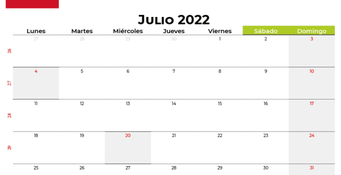 Calendario julio 2022 colombia