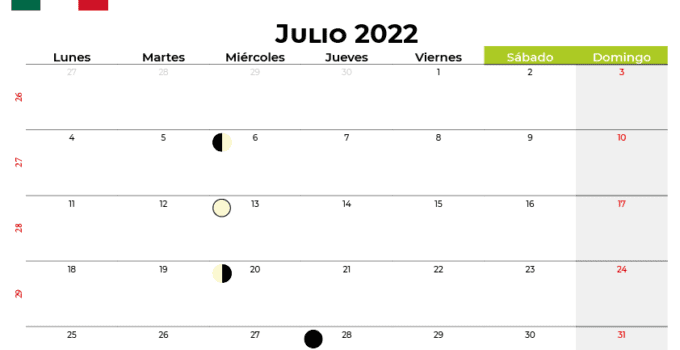 Calendario julio 2022 México