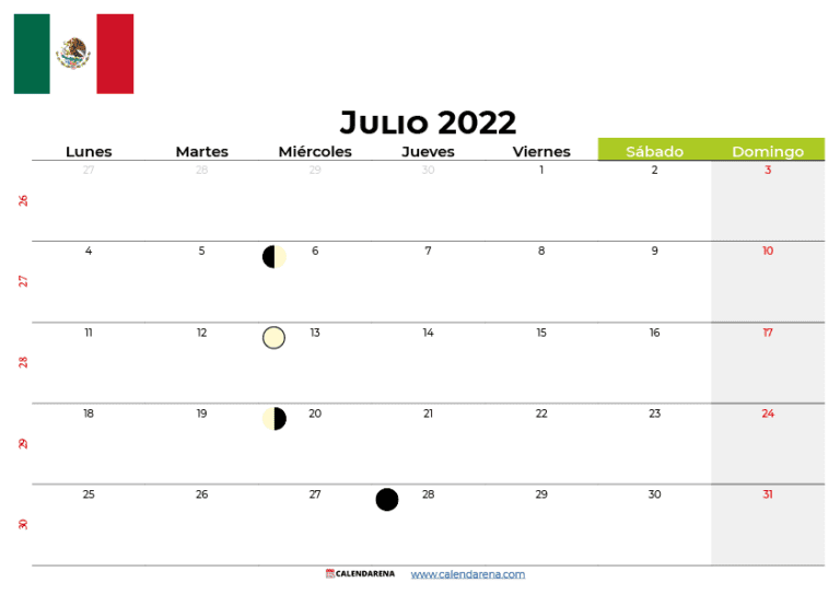 Descargar Calendario Julio 2022 México Para Imprimir