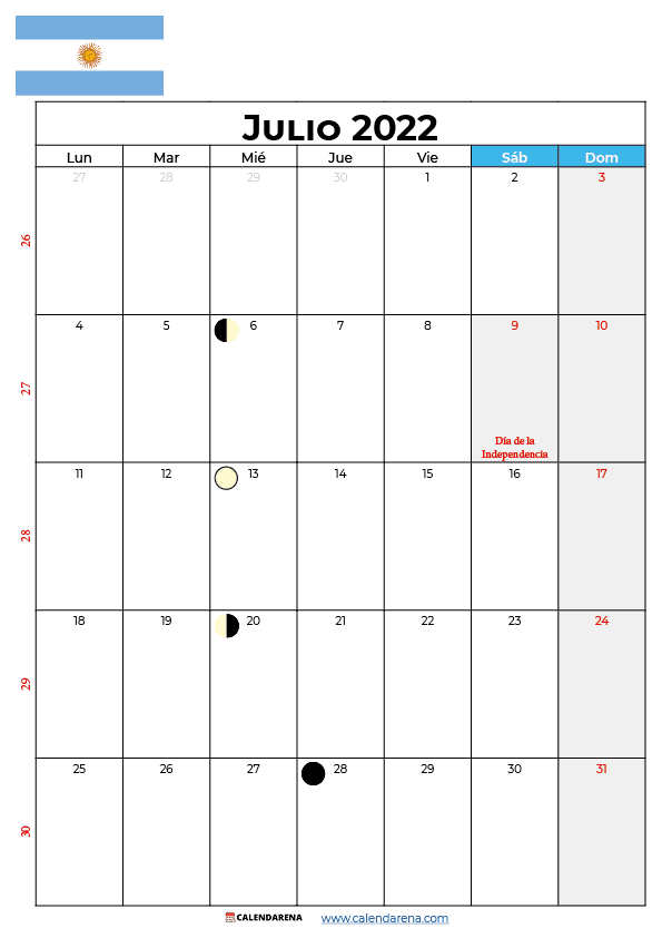 calendario de julio 2022 argentina