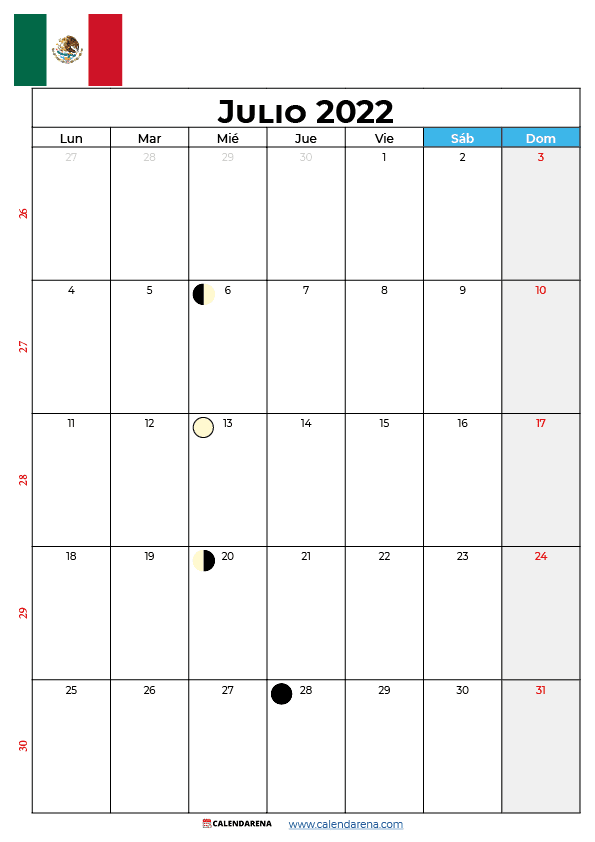 calendario de julio 2022 México