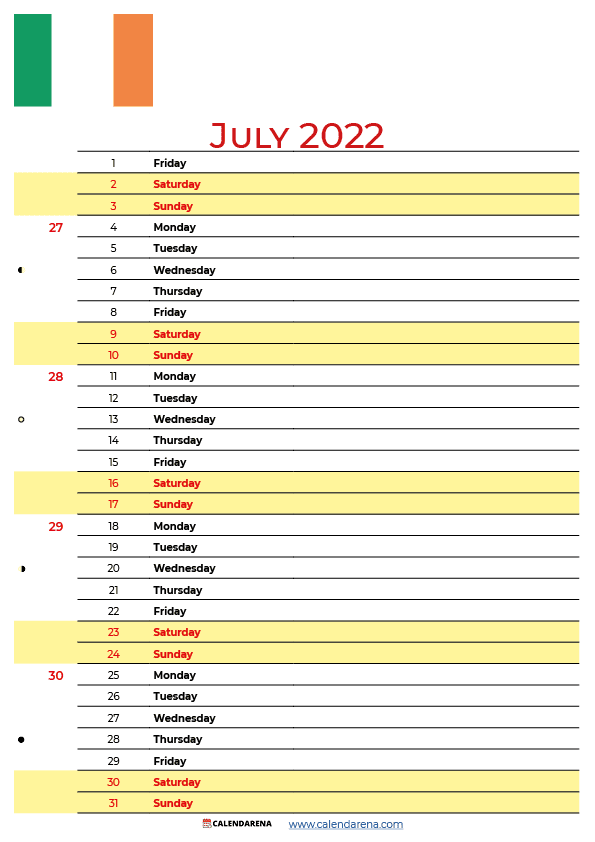 july 2022 calendar ireland