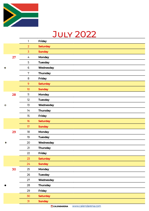 july 2022 calendar south africa
