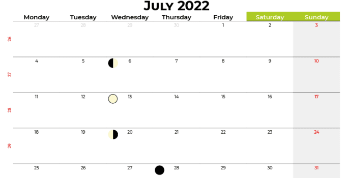 july calendar 2022 india