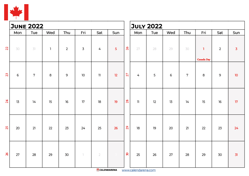 june july 2022 calendar canada