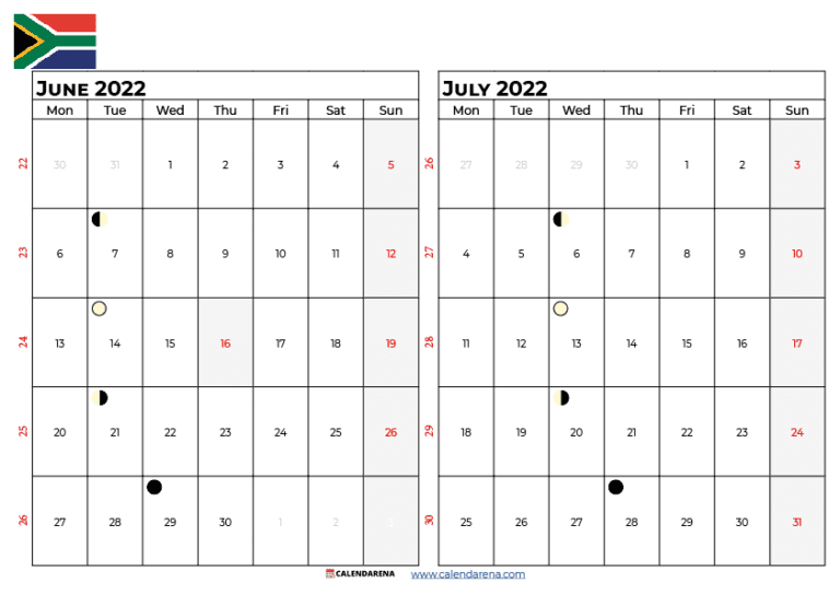 Download Free July 2022 Calendar South Africa With Holidays