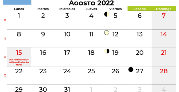 Calendario agosto 2022 argentina