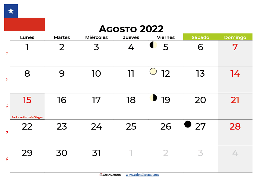 Calendario agosto 2022 chile