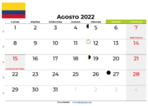 Calendario agosto 2022 colombia