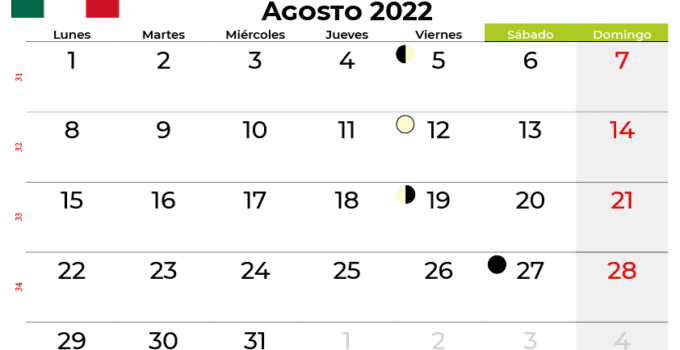 Calendario agosto 2022 mexico