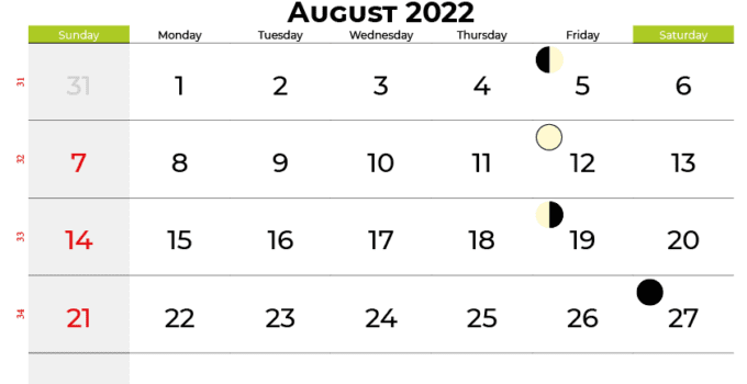 august calendar 2022 USA