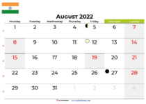 august calendar 2022 india