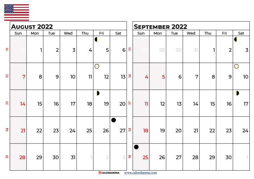 august september 2022 calendar USA