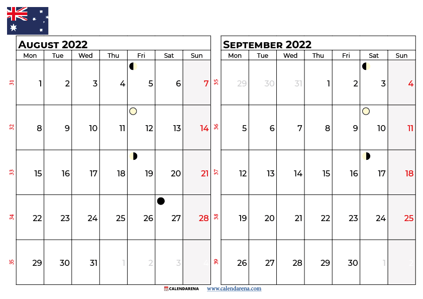 august september 2022 calendar australia