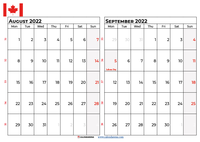 august september 2022 calendar canada
