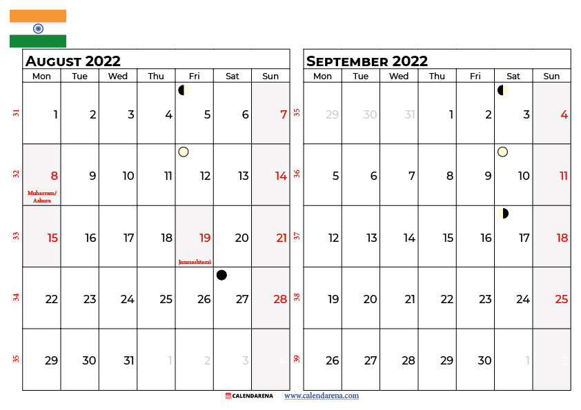 august september 2022 calendar india