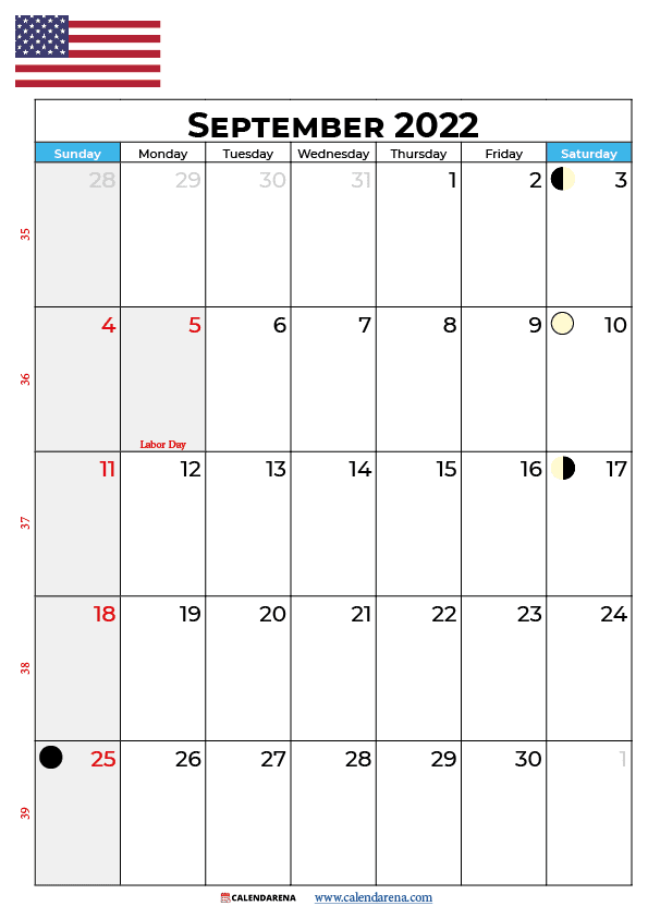 calendar 2022 september USA