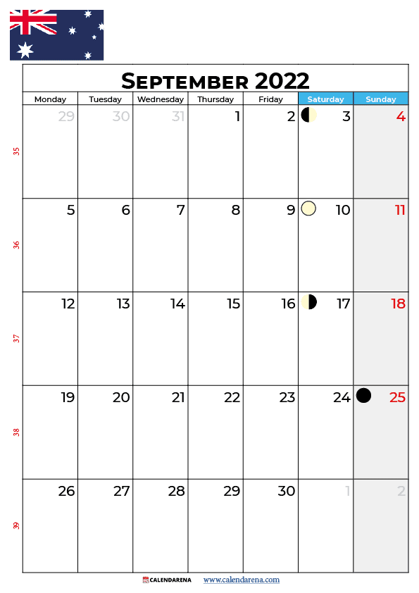 calendar 2022 september australia