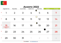 calendário AGOSTO 2022 portugal