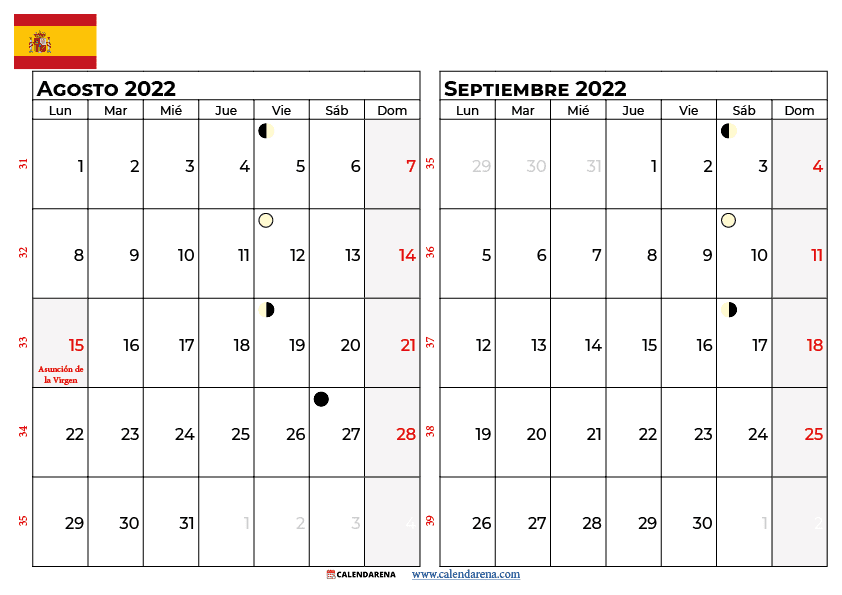 calendario agosto septiembre 2022 España