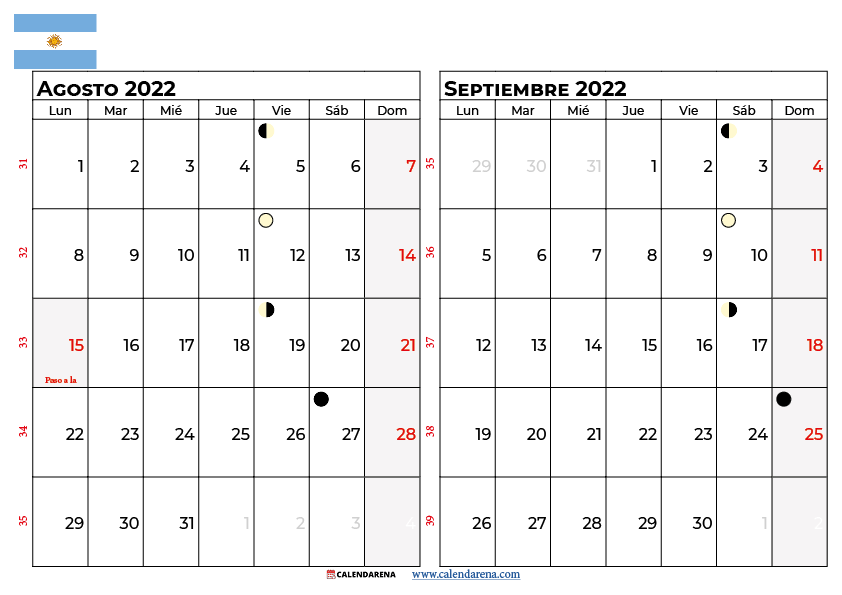 calendario agosto septiembre 2022 argentina