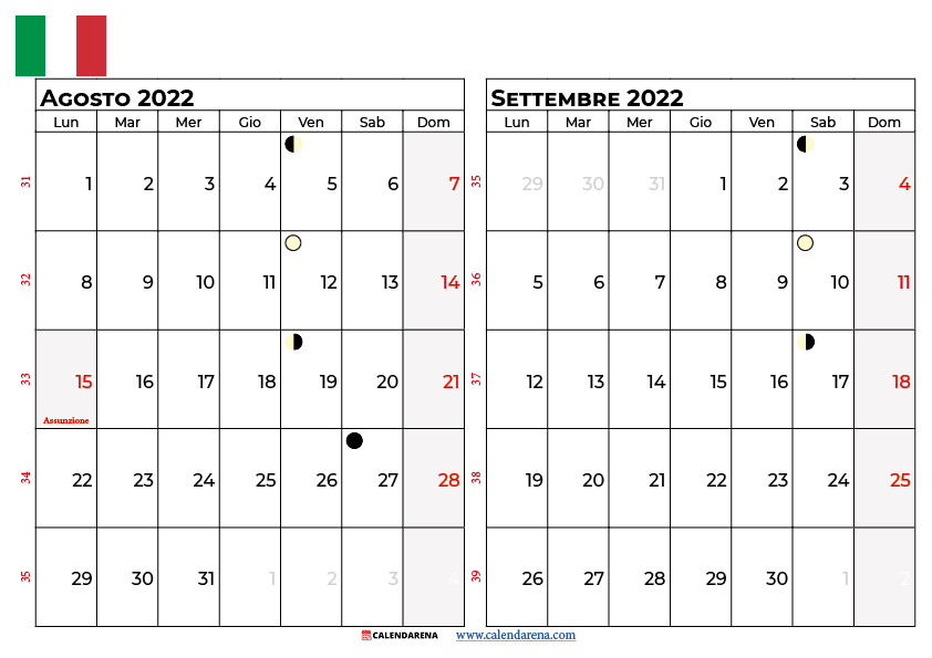 calendario agosto settembre 2022 italia